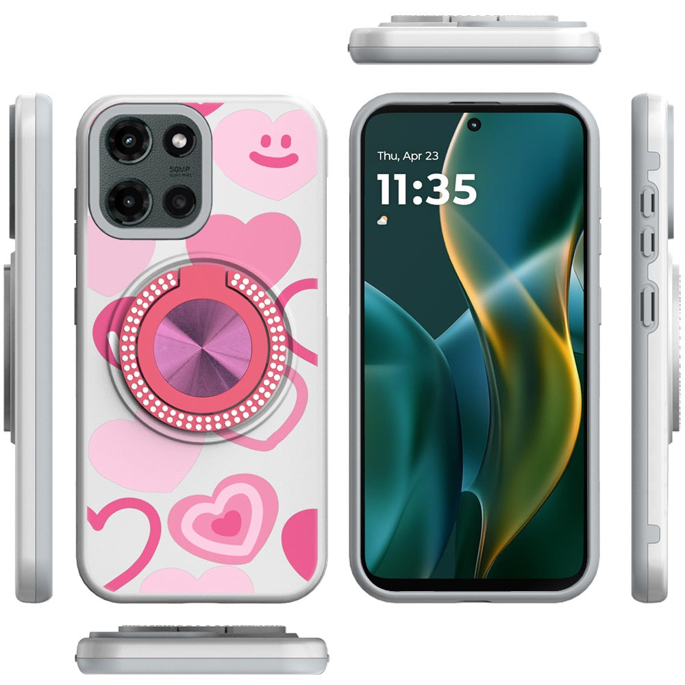 For Motorola Moto G Stylus 5G 2025 Pattern Design Hybrid with Invisible Ring Stand & Magnetic Back, Shockproof Protective Grip Case Cover