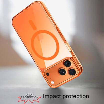 For Apple iPhone 17 Pro (6.3") MagSafe Compatible Integrated Technology Clean Transparent Hybrid Armor TPU Frame Case Cover Cosmic Orange