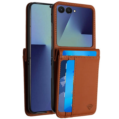 Phone Case for Samsung Galaxy Z Flip 8 Leather Credit Card Slots Holder Wallet Style Hybrid Shockproof Protective Slim Fit Pouch Shell Cover