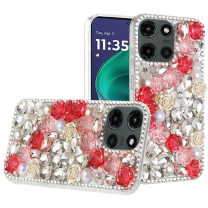 For Motorola Moto G Stylus 5G 2026 /2025 Fashion Rose Flower Floral, 3D Bling Crystal Full Diamonds Pearl Sparkle Rhinestone Glitter Hybrid Case Cover