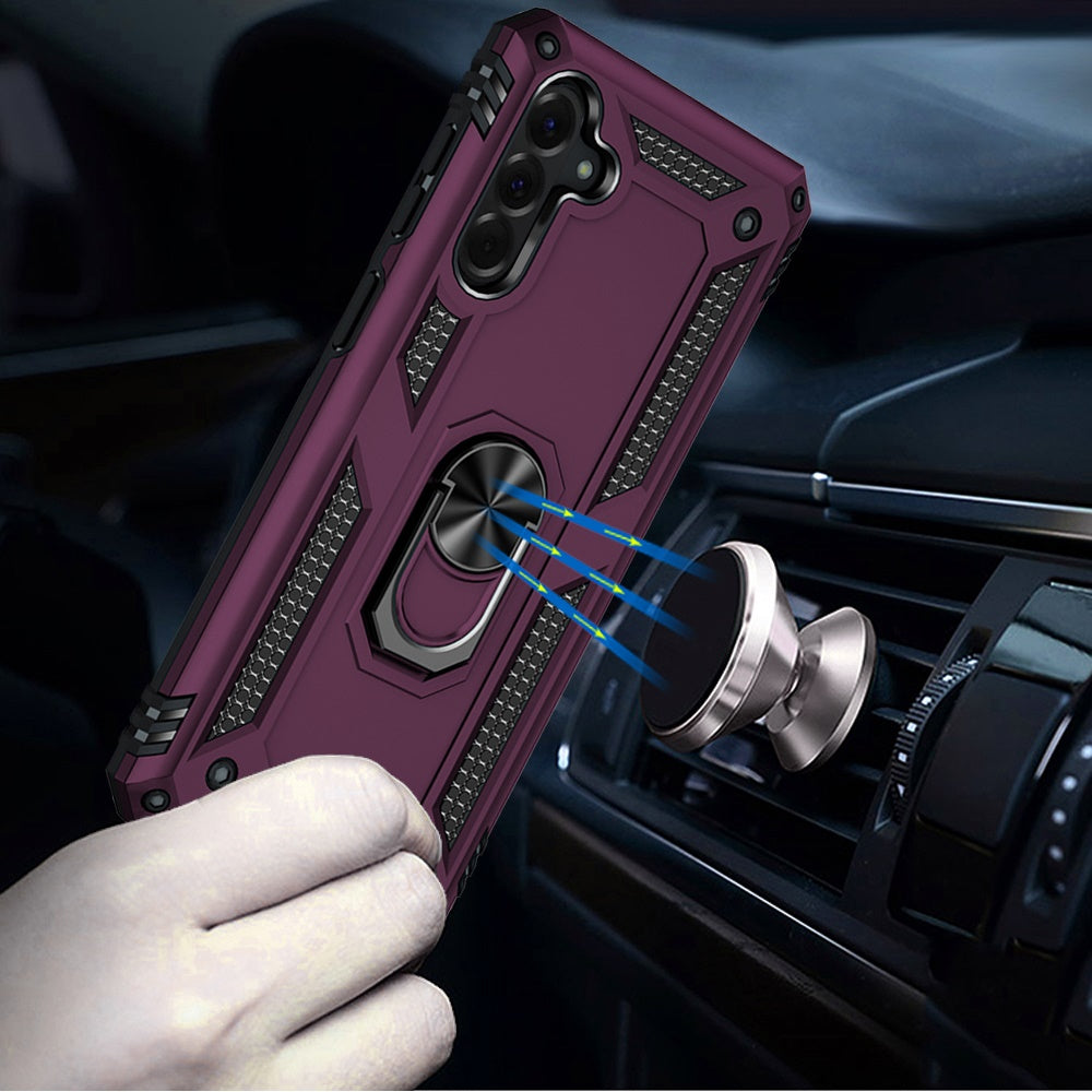 Phone Case for Samsung Galaxy A37 Rotatable Ring Stand Shockproof Hybrid Armor Anti Slip Heavy Duty Fit Magnetic Car Mount Durable Grip Cover Purple