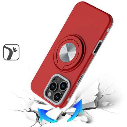 For Apple iPhone 17E /16E Metal Matte Hybrid with Invisible Rotational Ring Stand, Car Mount Friendly, Military Grade Slim Fit Sturdy Case Cover Red