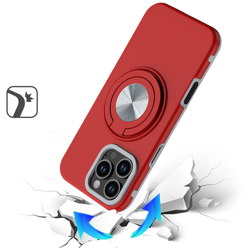 For Samsung Galaxy S25 Fan Edition /Galaxy S25 FE Metal Matte Hybrid with Invisible Rotational Ring Stand, Car Mount Friendly, Military Grade Slim Fit Sturdy Case Cover Red