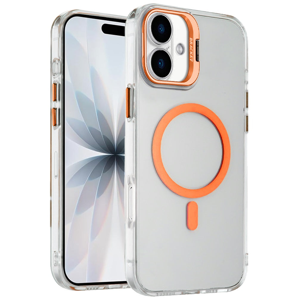 For Apple iPhone 17 (6.3") Magnetic Back MagSafe Compatible Transparent Hybrid Drop Protection with Metallic Camera Stand Case Cover