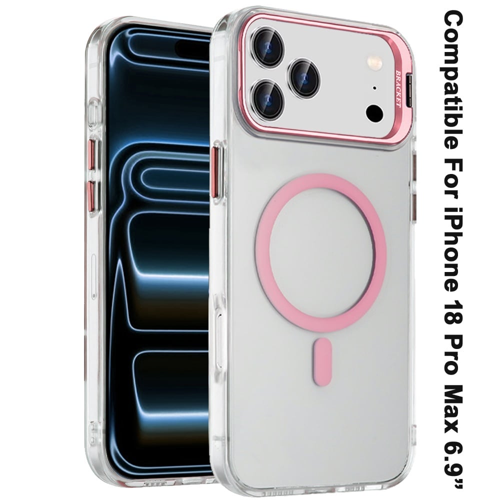 Phone Case for Apple iPhone 18 Pro Max Clear Metallic Camera Stand Magnetic Hybrid TPU Shockproof Grip Camera Protection Kickstand Durable Armor Cover