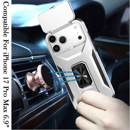 For Apple iPhone 17 Pro Max (6.9") Case, Camera Cover with Magnetic Rotation Ring Stand, Military Grade Hybrid Hard TPU Shockproof Case Cover