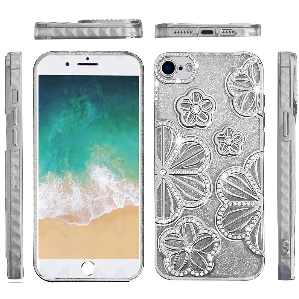 Luxury Flower Design Sparkle Glitter Diamond Rhinestone Shimmer Bling Plating Thick TPU Hard PC