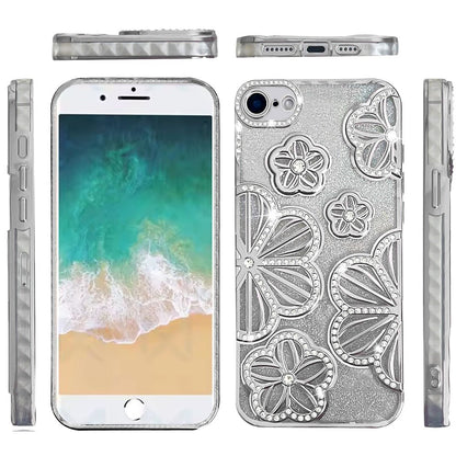 Luxury Flower Design Sparkle Glitter Diamond Rhinestone Shimmer Bling Plating Thick TPU Hard PC