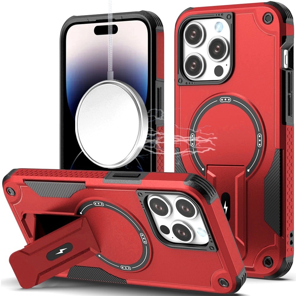 Phone Case for Apple iPhone 14 Pro Max Magnetic Kickstand Rugged Shockproof Armor Grip Anti Slip Heavy Duty Protective Matte Stand Hybrid Cover Red