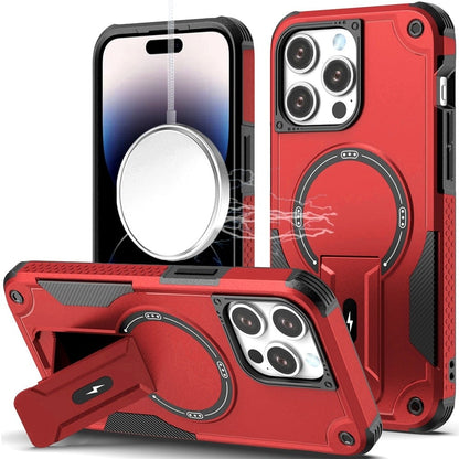 Phone Case for Apple iPhone 14 Pro Max Magnetic Kickstand Rugged Shockproof Armor Grip Anti Slip Heavy Duty Protective Matte Stand Hybrid Cover Red