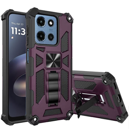 Phone Case for Motorola Moto G Play 5G 2026 Built in Magnetic Hiden Kickstand Shockproof Rugged Armor Grip Hybrid Heavy Duty Anti Slip Protective Style Cover Purple