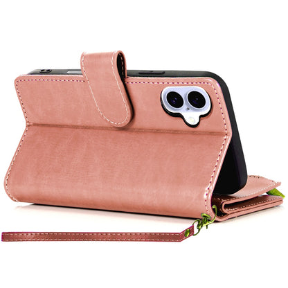 For Apple iPhone 17 (6.3") Leather Wallet Case with Zipper, 9 Card Slots, Cash Pocket, Stand & Strap, Clutch Pouch Design Case Cover