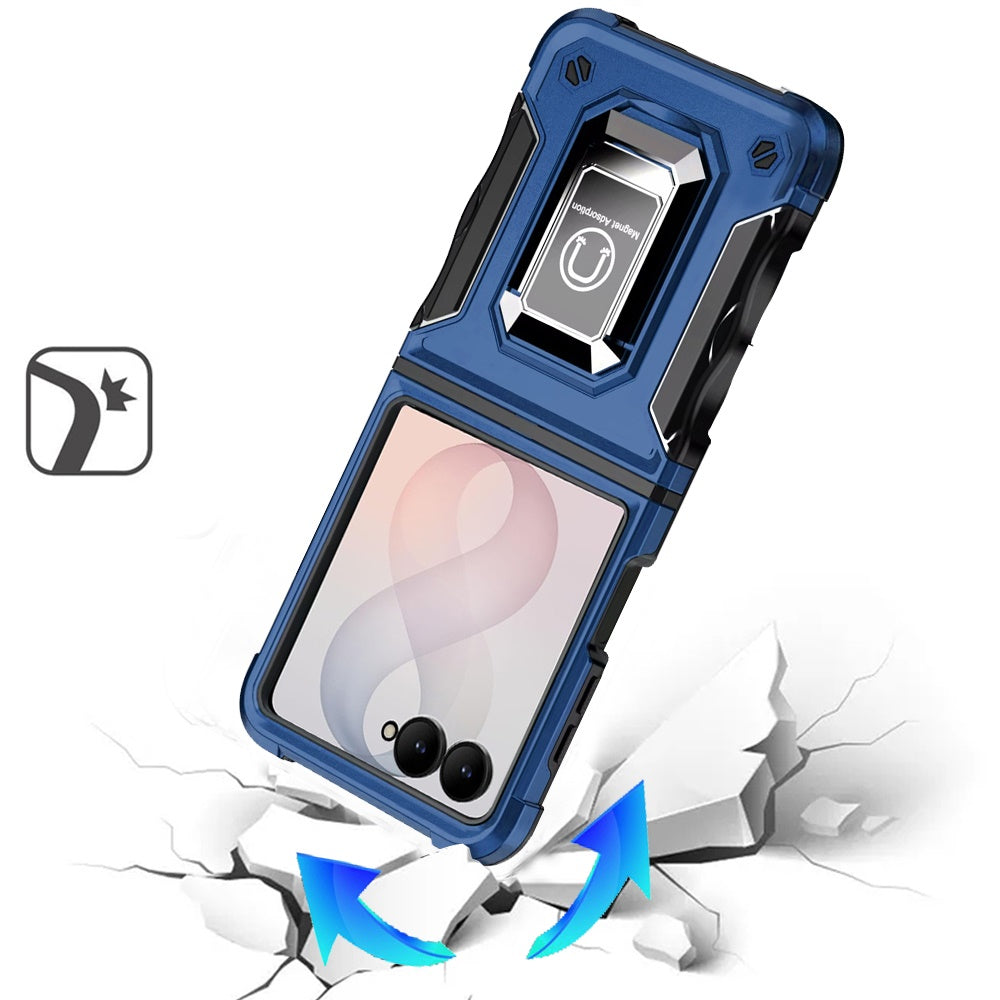 Phone Case for Samsung Galaxy Z Flip 8 Shockproof Magnetic Ring Stand Hybrid Kickstand Armor 360 Rotation Anti-Slip Grip Military Grade Drop Resist Cover
