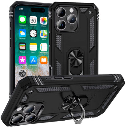 For Apple iPhone 13 Pro Max Hybrid Shockproof Durable 360 Degree Rotatable Ring Stand Holder Kickstand Fit Magnetic Car Mount Case Cover Black