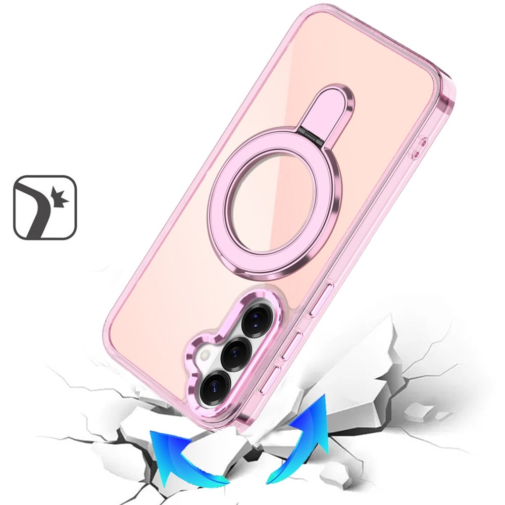 Phone Case for Samsung Galaxy S26 FE /Fan Edition Chrome Magnetic Ring Stand Rotational Shockproof Hybrid Kickstand Metal Finish Rugged Drop Protection Armor Cover