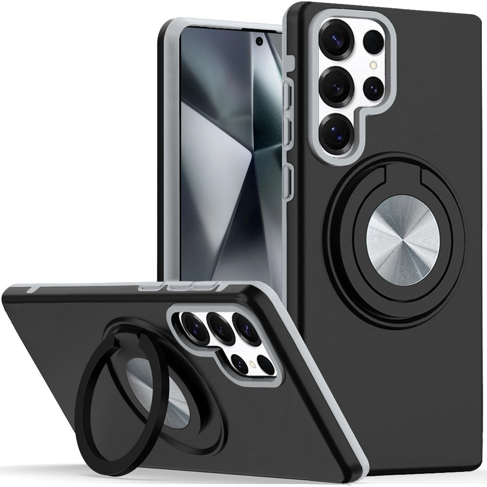 For Samsung Galaxy S26 Ultra Metal Matte Hybrid with Invisible Rotational Ring Stand, Car Mount Friendly, Military Grade Slim Fit Sturdy Case Cover