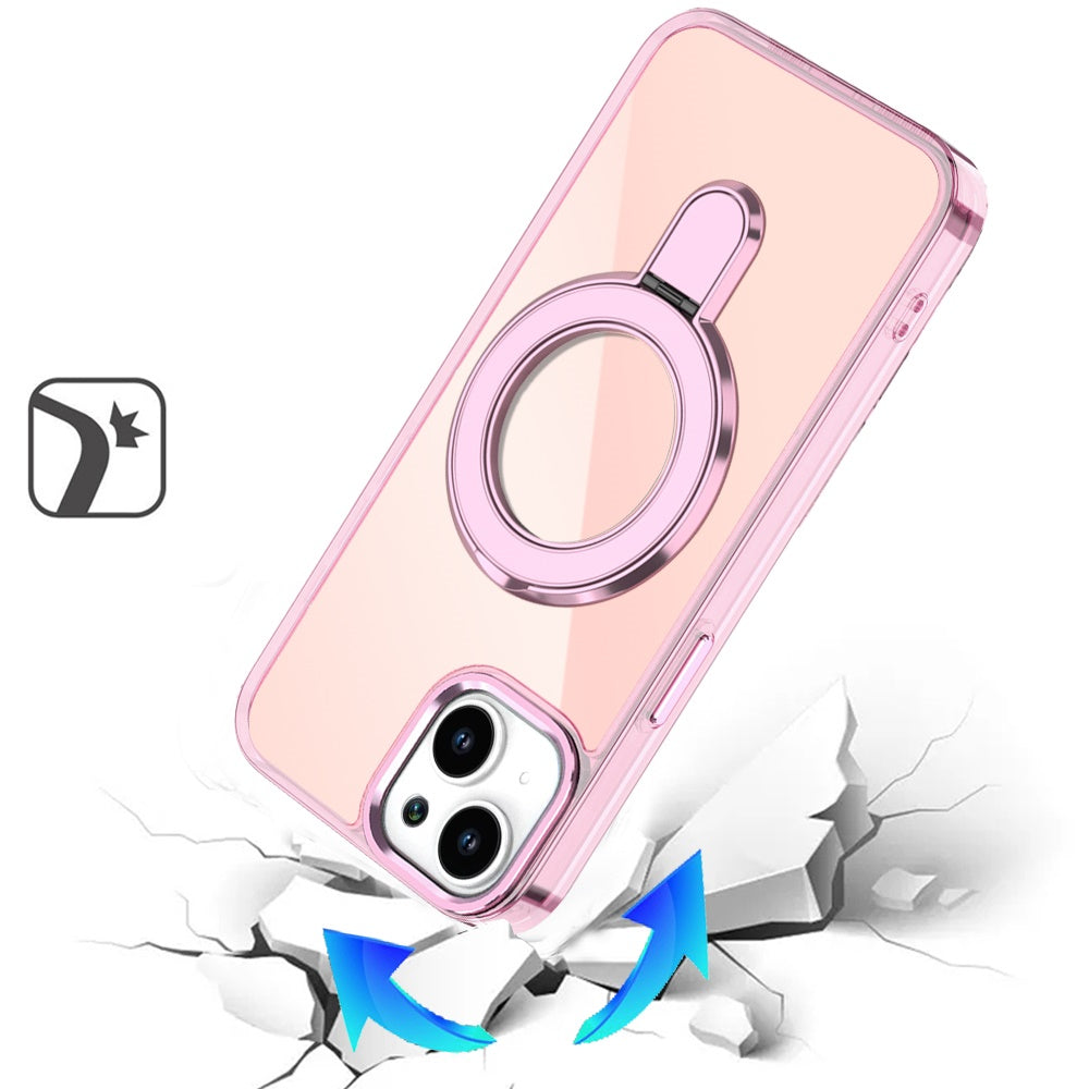 For Apple iPhone 17 Chrome Hybrid with Rotating Magnetic Circle Ring Stand, Slim Shockproof Hybrid Case Cover