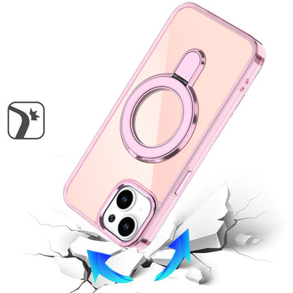 For Apple iPhone 17 Chrome Hybrid with Rotating Magnetic Circle Ring Stand, Slim Shockproof Hybrid Case Cover