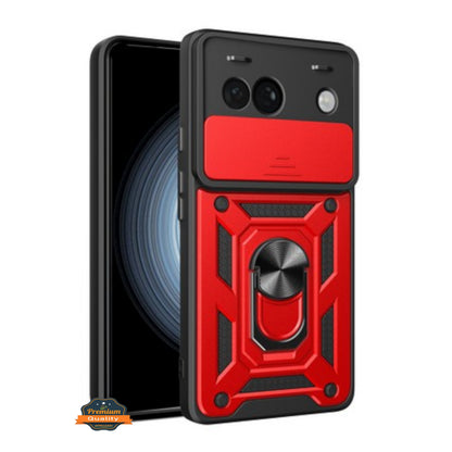 For Google Pixel 10A Hybrid Shockproof, Built-in Sliding Camera Lens Protection with Magnetic Finger Ring Stand Holder Case Cover