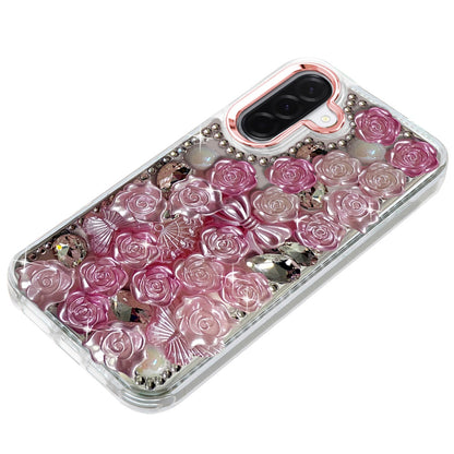 Phone Case for Samsung Galaxy A27 3D Flower Bling Rhinestone Glitter Cute Stylish Shockproof Protective Decorative Luxury Grip Stones Ornaments Cover