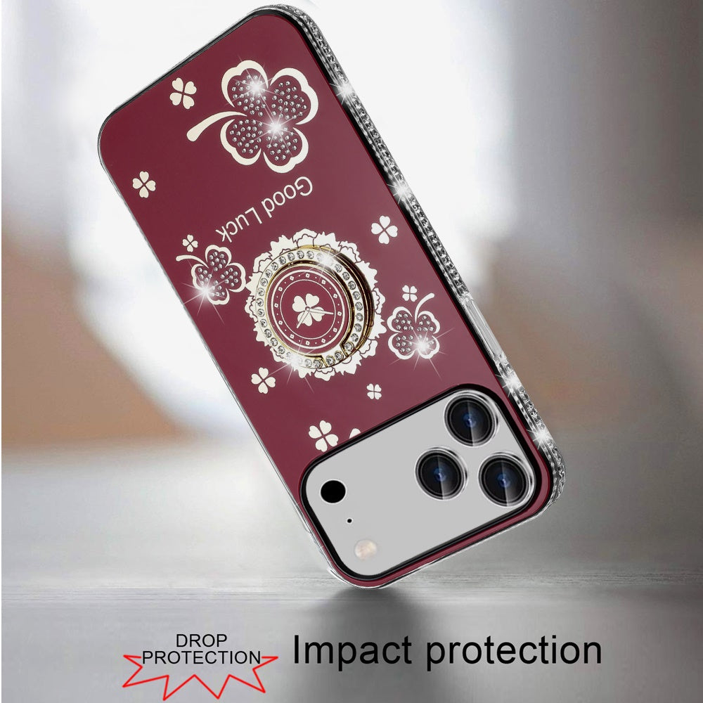 Phone Case for Apple iPhone 18 Pro Glitter Diamond Ring Stand Sparkle Rhinestone Edge AntiSlip Kickstand Luxury Fashion Bumper Shockproof Cover Purple