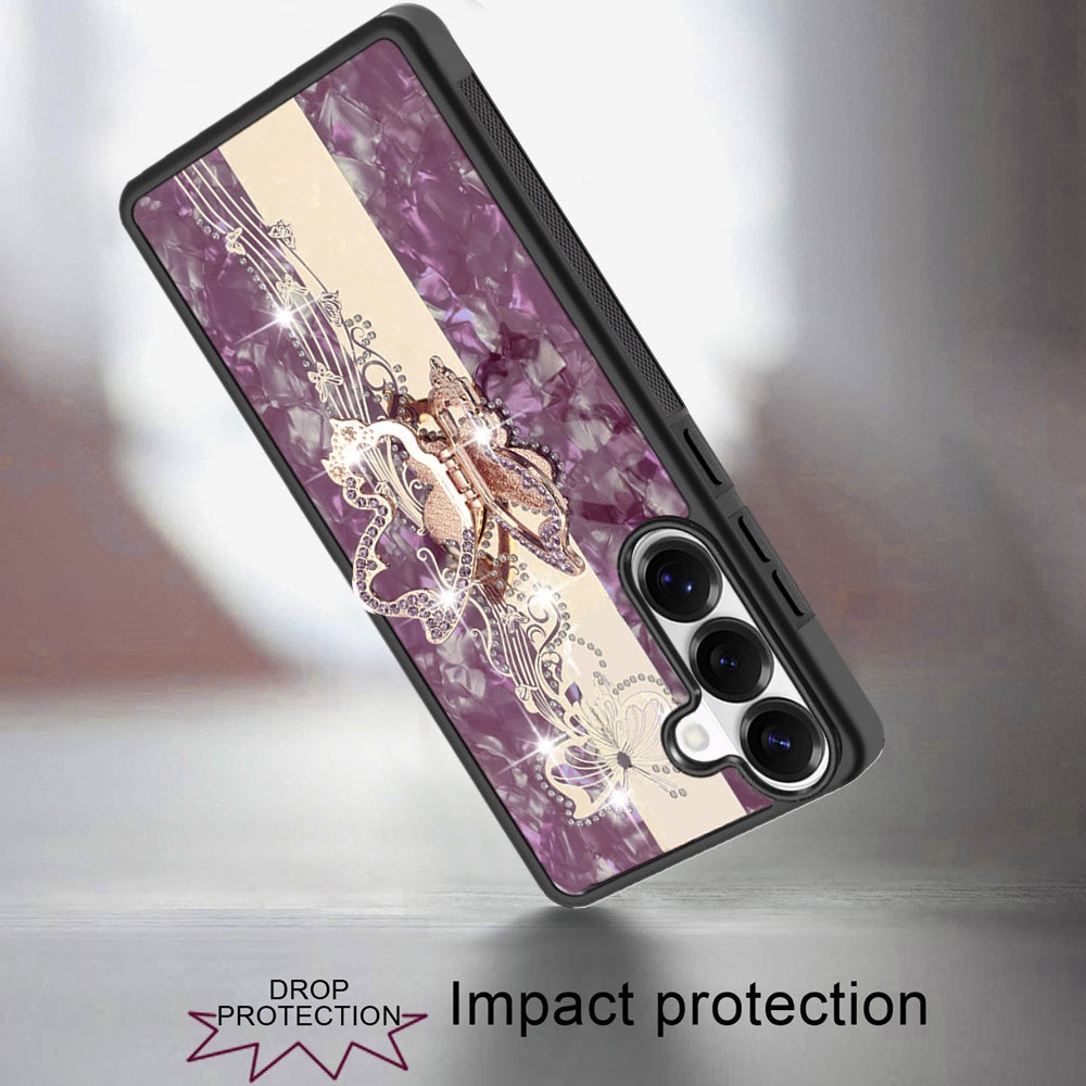 Diamond 3D Fashion Floral Glitter Engraved Luxury Bling Hybrid Shockproof Chrome Edge Protective Grip