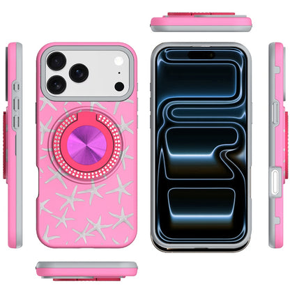 For Apple iPhone 17 Pro Max Pattern Design Hybrid with Invisible Ring Stand & Magnetic Back, Shockproof Protective Grip Case Cover