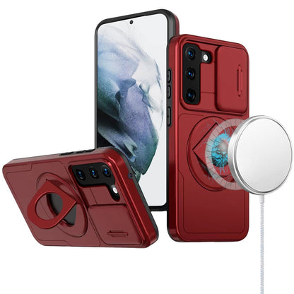 For Samsung Galaxy S21 Full Coverage with Camera Window, Magnetic Circle, Rotatable Ring Stand, MagSafe Compatible, Shockproof Hybrid Protectiv Case Cover