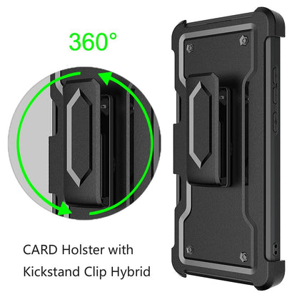 For Apple iPhone 16 Plus (6.7") Armor Shockproof Belt Clip Holster with Credit Card Holder, Kickstand Protective Full Body Heavy Duty Hybrid Case Cover Black