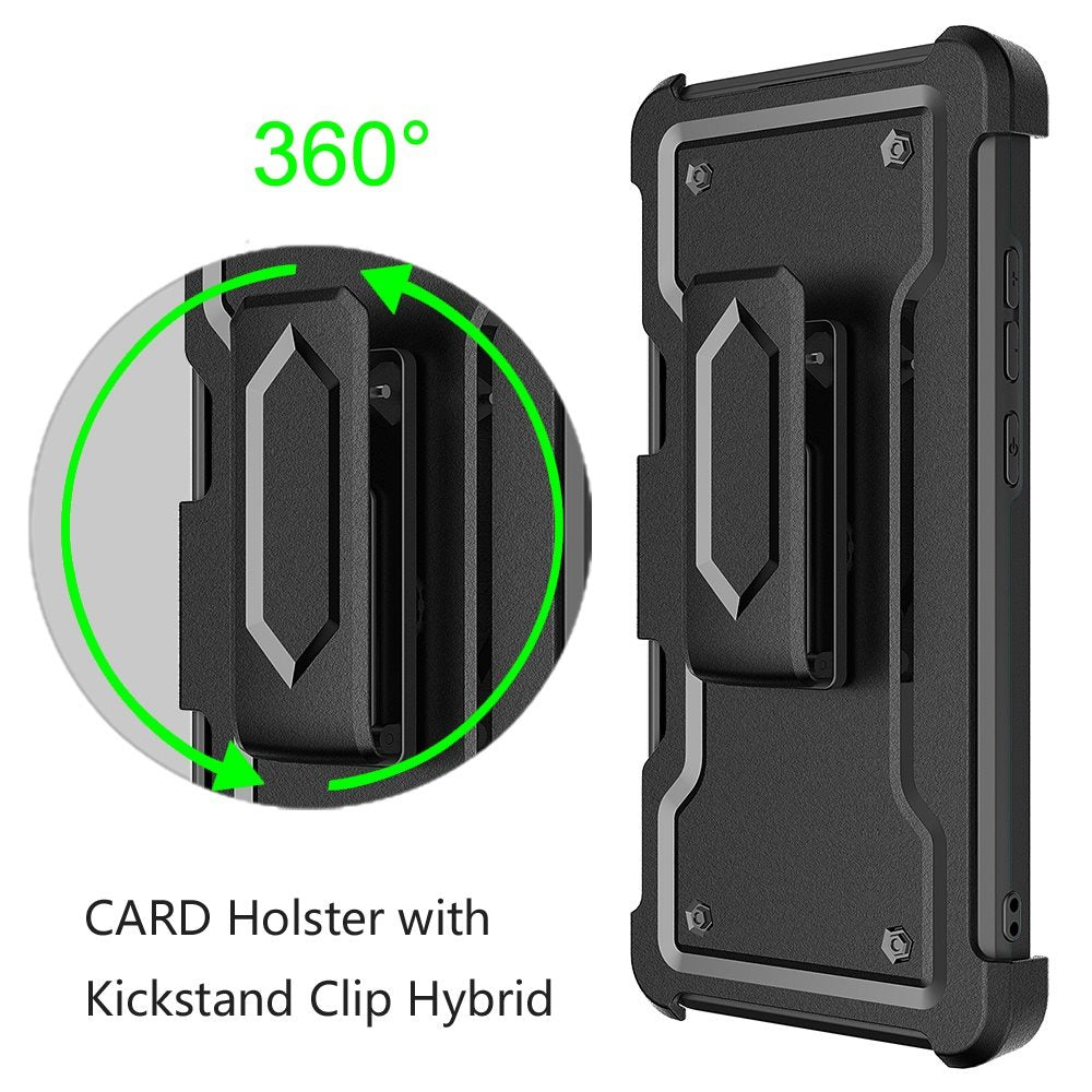 For Apple iPhone 16 Pro Max (6.9") Armor Shockproof Belt Clip Holster with Credit Card Holder, Kickstand Protective Full Body Heavy Duty Hybrid Case Cover Black