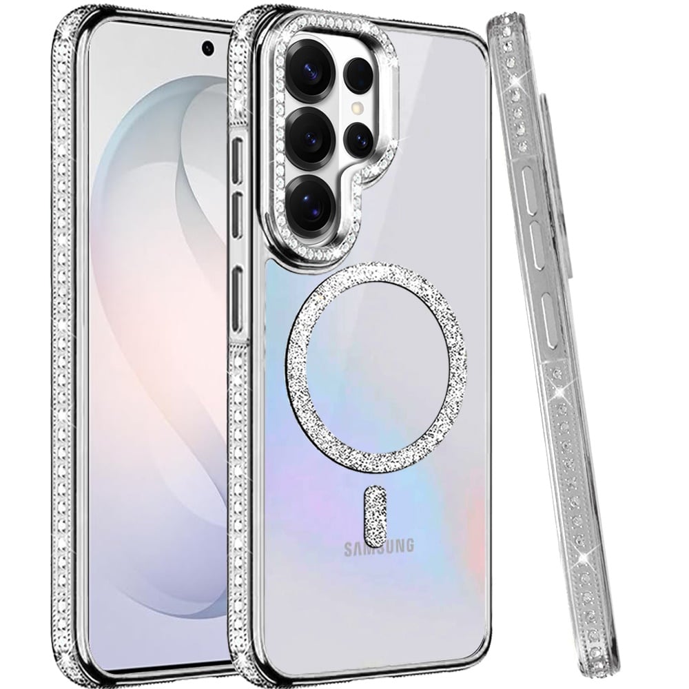 Phone Case for Samsung Galaxy S26 Ultra Luxury Diamond Bling Edged Magnetic Glitter Shockproof Hybrid with Camera Kickstand Durable Grip Cover