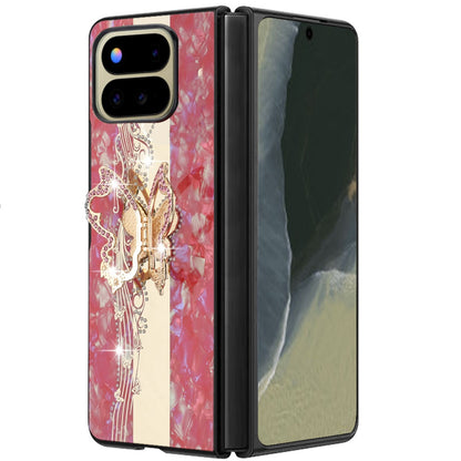 Phone Case for Google Pixel 11 Pro Fold Diamond Glitter Butterfly Engraved Ring Stand Luxury Bling Hybrid Shockproof Chrome Edge Protective Durable Grip Cover