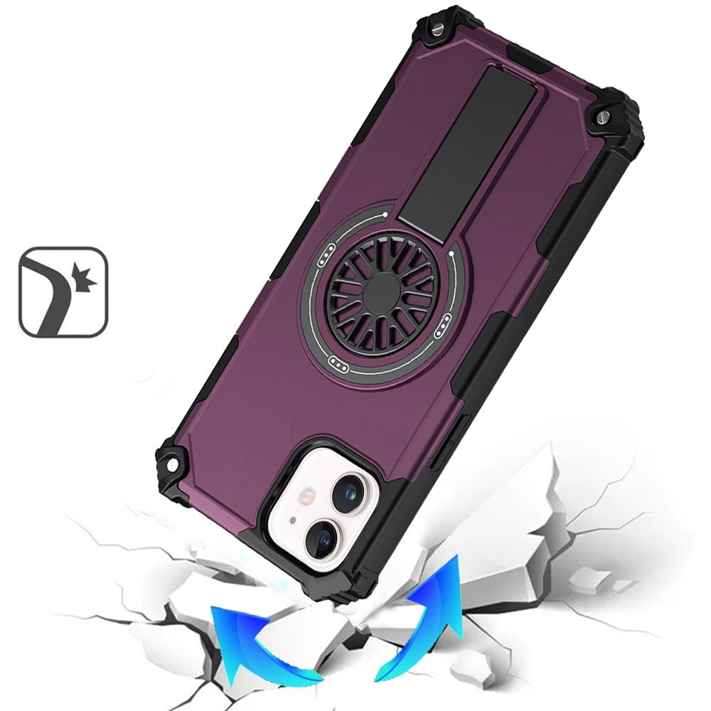 Phone Case for Apple iPhone 12 /12 Pro Invisible Kickstand Magnetic Car Mount Friendly Shockproof Texture Anti Slip Durable Grip Heavy Duty Hybrid Cover Purple