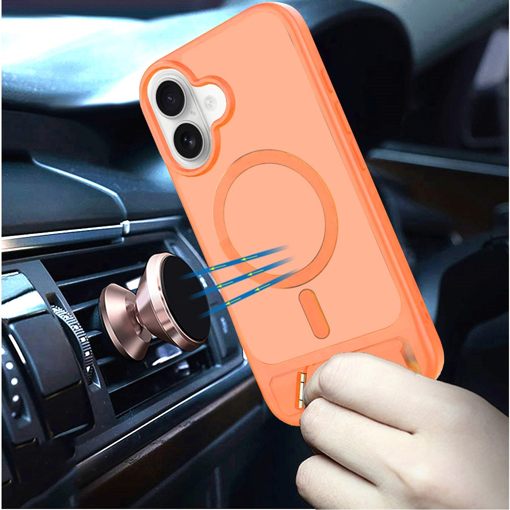 For Apple iPhone 17 (6.3") Matte Magnetic Circle Back TPU Hybrid Drop Protection with Metal Kickstand Shockproof Design Case Cover Hotpink