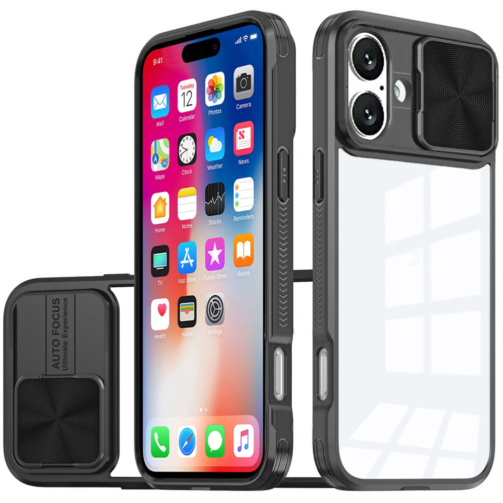 For iPhone 16 (6.1") Hybrid Cases with Sliding Camera Cover Transparent Shockproof Bumper TPU Protective Case Cover Pink/Blue