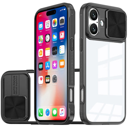 For iPhone 16 (6.1") Hybrid Cases with Sliding Camera Cover Transparent Shockproof Bumper TPU Protective Case Cover Pink/Blue