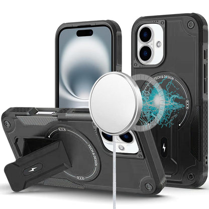 For iPhone 16 (6.1") Magnetic Invisible Kickstand Holder with Magsafe, Slim Fit Shockproof Hybrid Military Grade Heavy Duty Case Cover