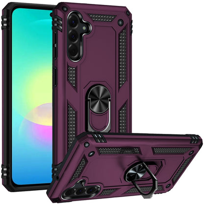 Phone Case for Samsung Galaxy A27 Rotatable Ring Stand Shockproof Hybrid Armor Anti Slip Heavy Duty Fit Magnetic Car Mount Durable Grip Cover Purple