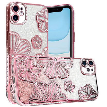Phone Case for Apple iPhone 11 Shimmer Glitter Floral Thick TPU Shockproof Durable Grip Camera Protection Anti-Scratch Stylish Design Cover Rose Gold