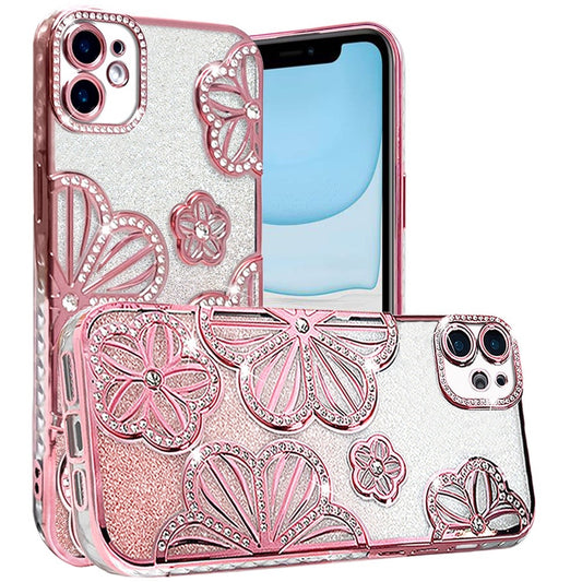 Phone Case for Apple iPhone 11 Shimmer Glitter Floral Thick TPU Shockproof Durable Grip Camera Protection Anti-Scratch Stylish Design Cover Rose Gold
