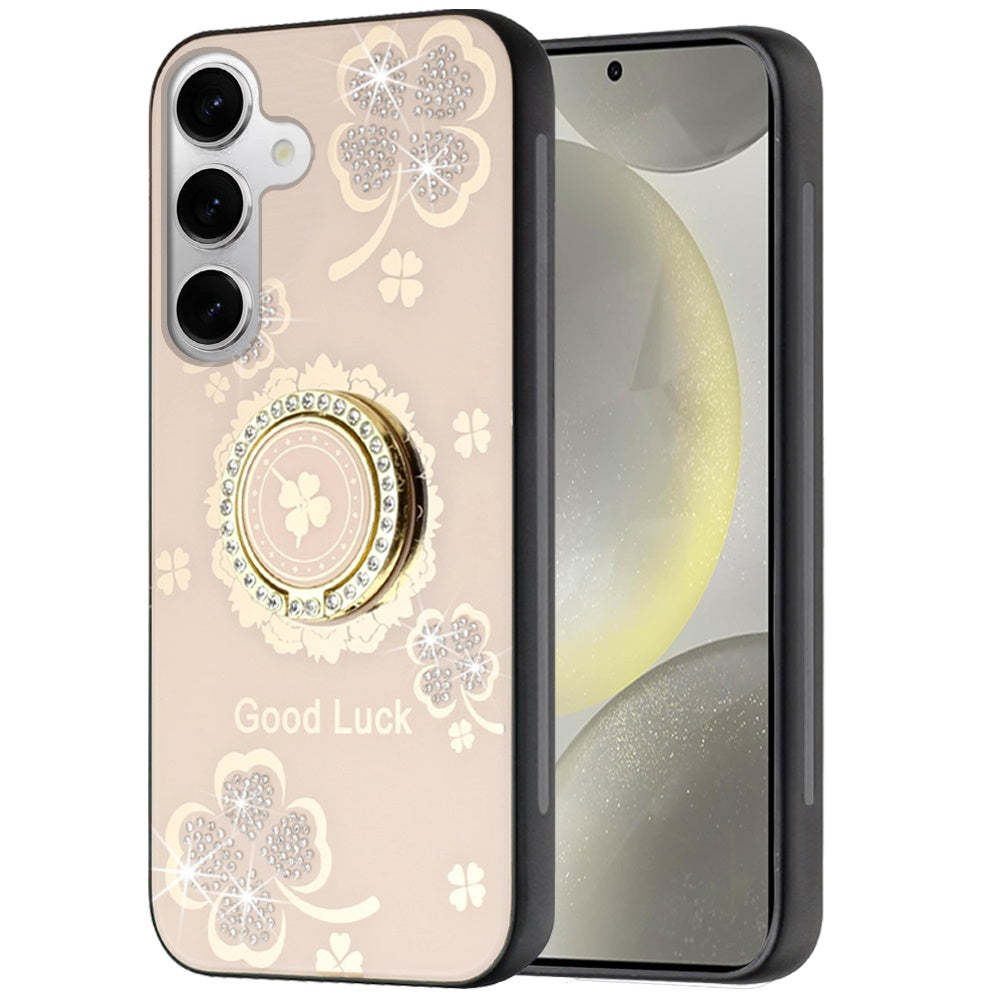 For Samsung Galaxy S25 /S24 Diamonds 3D Fashion Bling Sparkly Glitter Ornaments Engraving Hybrid with Ring Stand Case Cover