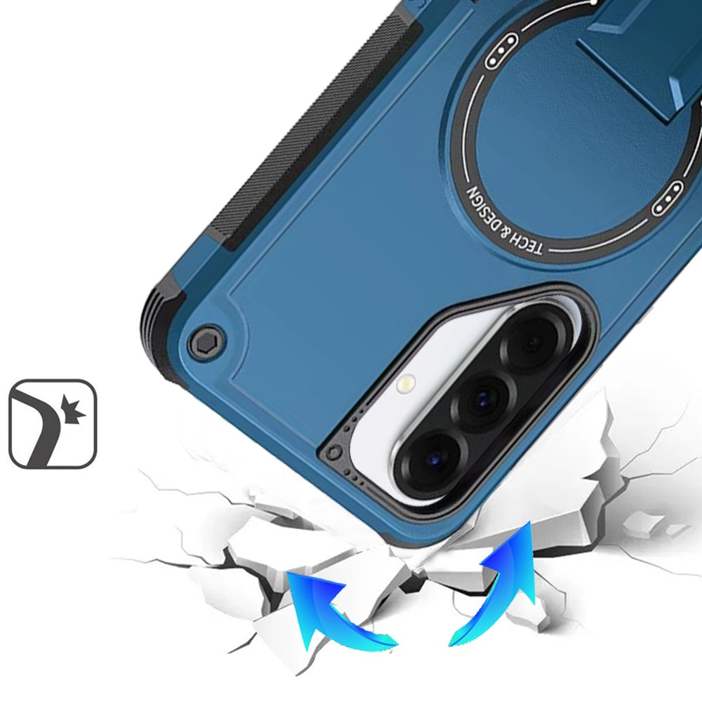 Phone Case for Samsung Galaxy A56 / A36 Magnetic Kickstand Rugged Shockproof Armor Grip Anti Slip Heavy Duty Protective Matte Stand Hybrid Cover Blue