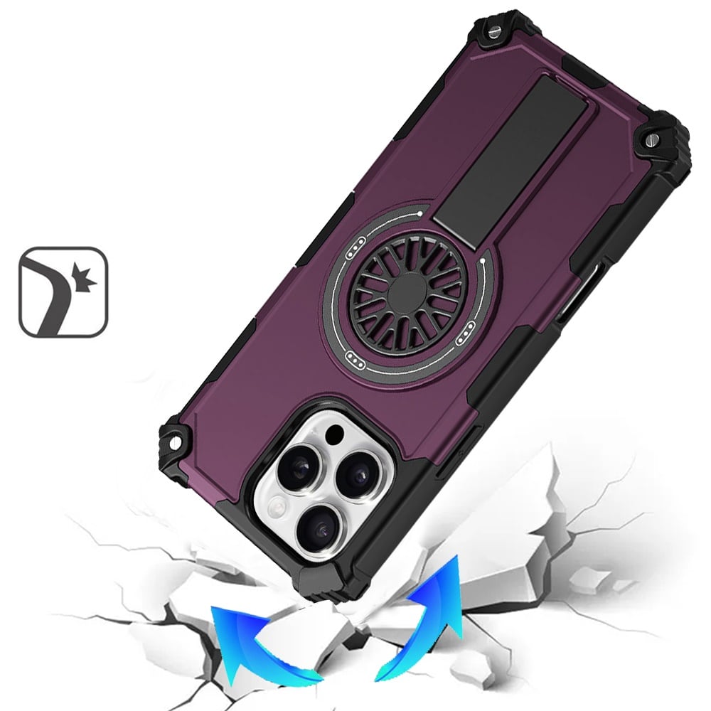 Phone Case for Apple iPhone 16 Pro Max Invisible Kickstand Magnetic Car Mount Friendly Shockproof Texture Anti Slip Durable Grip Heavy Duty Hybrid Cover Purple