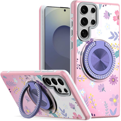 For Samsung Galaxy S25 Ultra Pattern Design Hybrid with Invisible Ring Stand & Magnetic Back, Shockproof Protective Grip Case Cover
