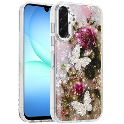 Phone Case for Galaxy A17 5G Glitter Butterfly Design Metal Buttons Shockproof Hybrid TPU + PC Durable Protective Slim Grip Stylish Cover Gold