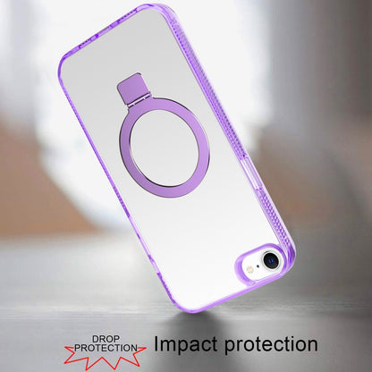 For Apple iPhone 17E /16E Transparent Magnetic Ring Circle Stand with MagSafe Compatible Hybrid Dotted Edged Hard PC Shockproof Case Cover Light Purple