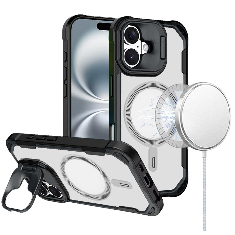 For Apple iPhone 15 Magnetic Circle Hybrid with Camera Stand, Compatible with MagSafe, Shockproof Protective Case Cover