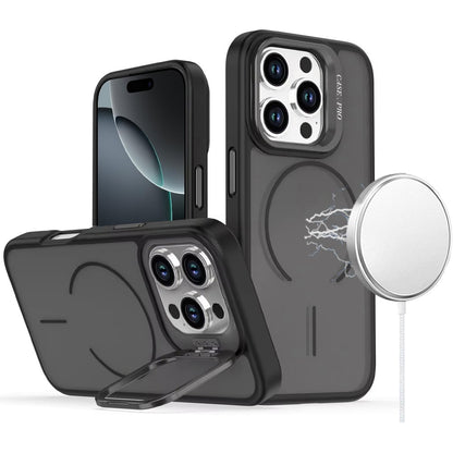 For iPhone 16 Pro Max (6.9") Magnetic Matte Metal Camera Stand Hybrid Drop Protection Durable Shockproof Slim Fit Design Protector Cosmic Orange
