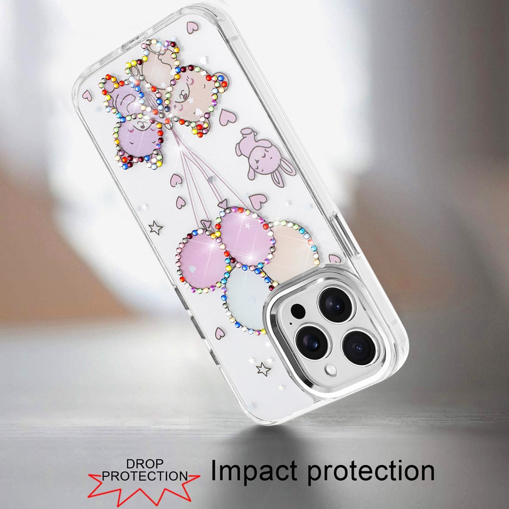 For Apple iPhone 13 Pro Max Butterfly Resin Epoxy Diamond Design Metal Edged Hybrid Shockproof Heavy Duty Drop Protection Case Cover