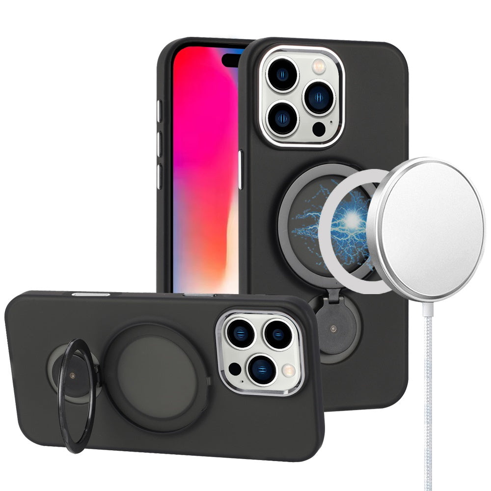 For Apple iPhone 17 Pro Max (6.9") MagSafe Compatible with 360° Ring Stand, Magnetic Kickstand, Slim Hybrid Protective Case Cover Black